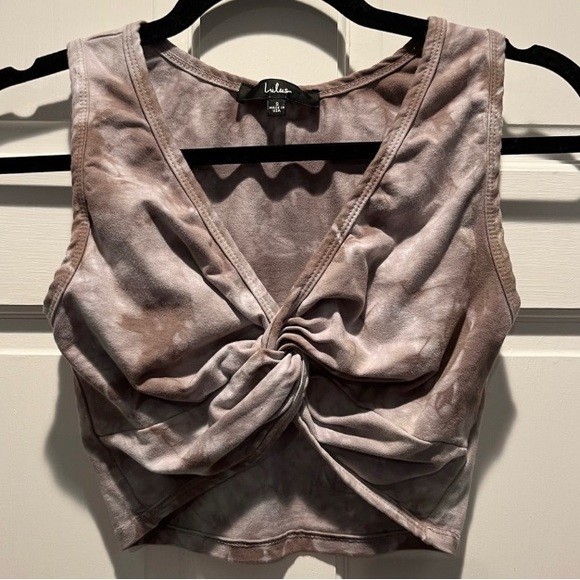 LULU’S Fit for Life Grey Multi Tie-Dye Twisted Reversible Crop Top. Size Small. - Picture 3 of 9